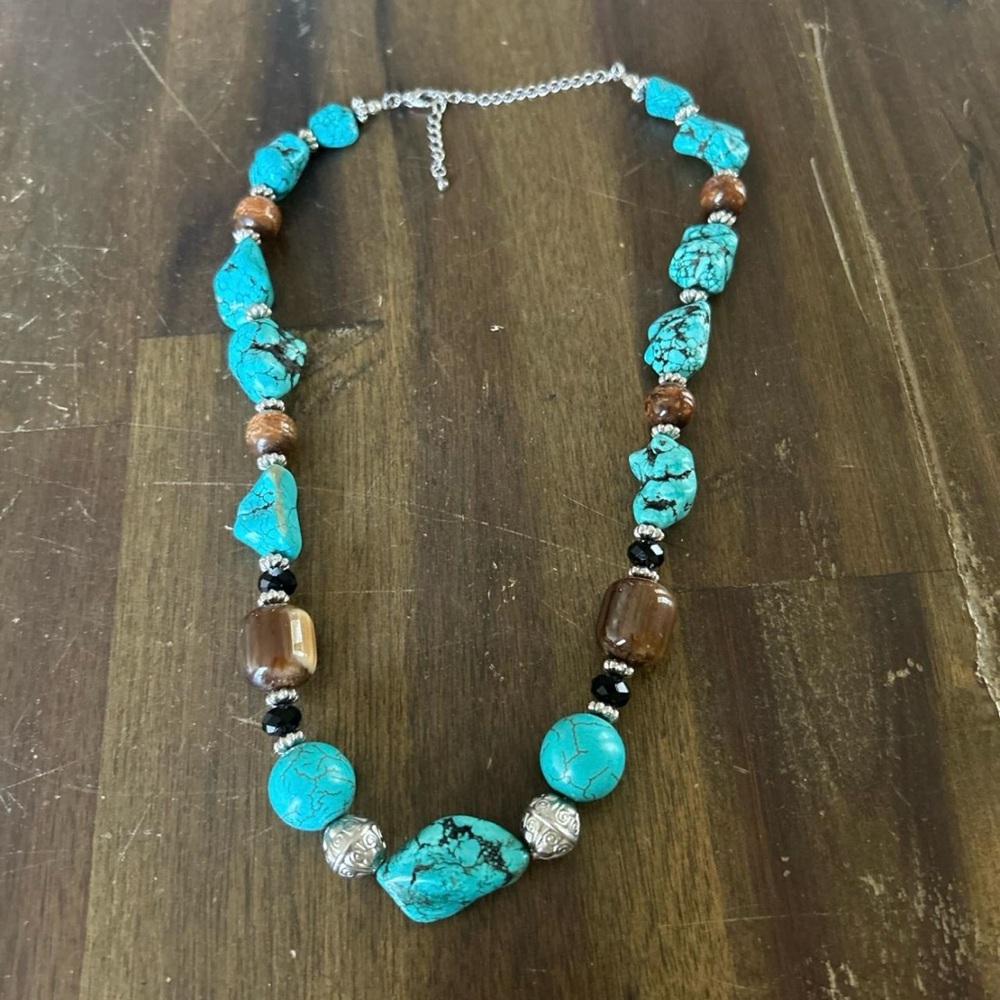 Turquoise and Brown Beaded Necklace